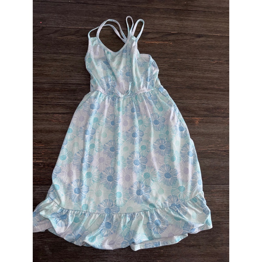 Sweet Butterfly Girls Blue Floral Ruffle Hem Sun Dress Size M 10/12